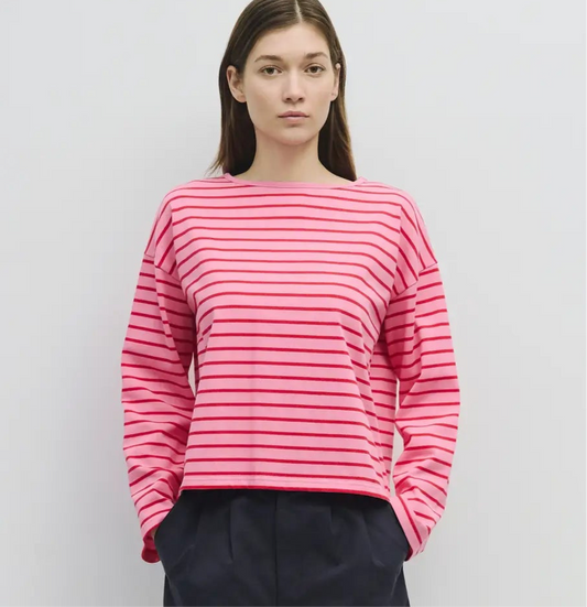 MOD REF | The Moore Top, Oversized Striped Long Sleeve Top, Pink Red