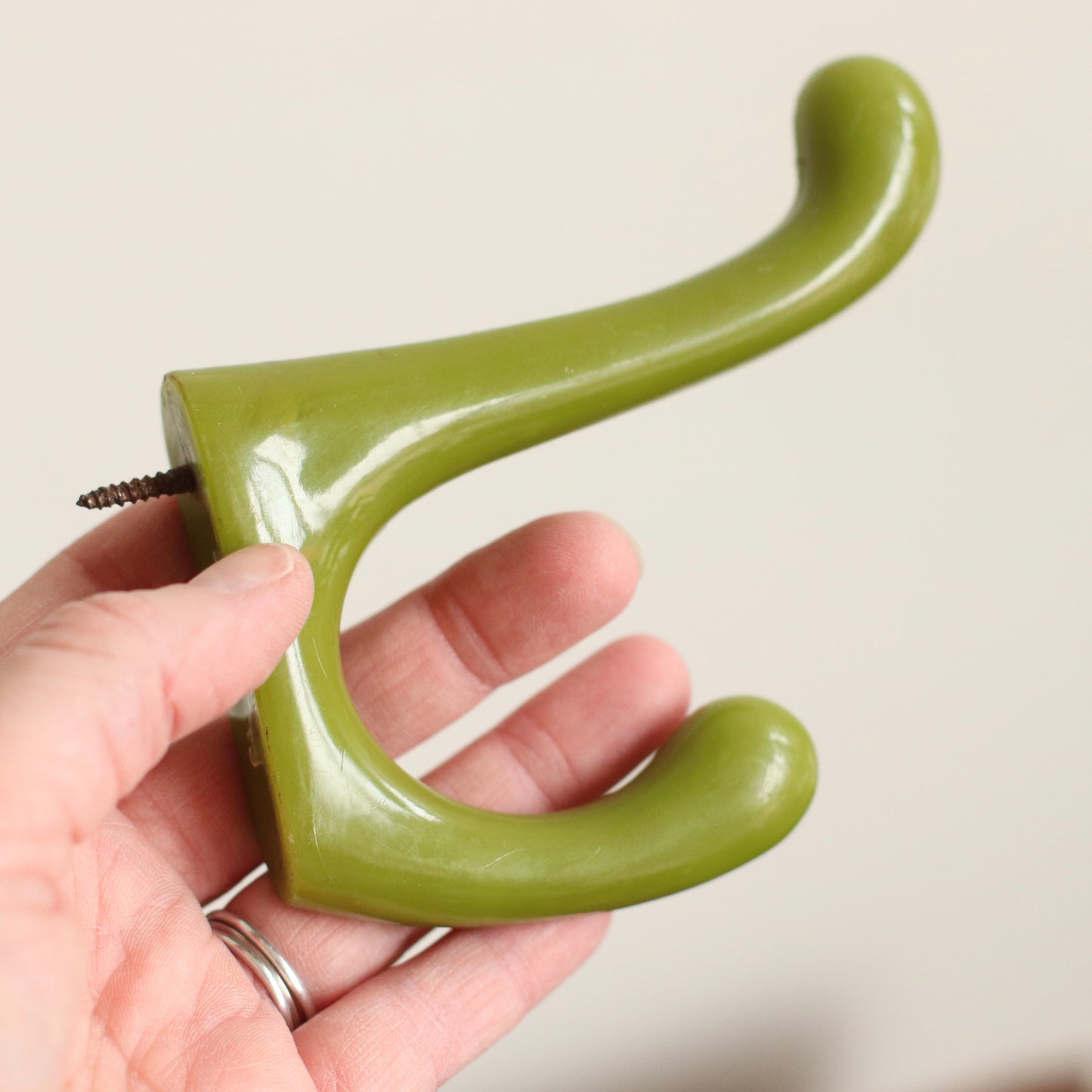 Green Plastic Wall Hooks, Pair