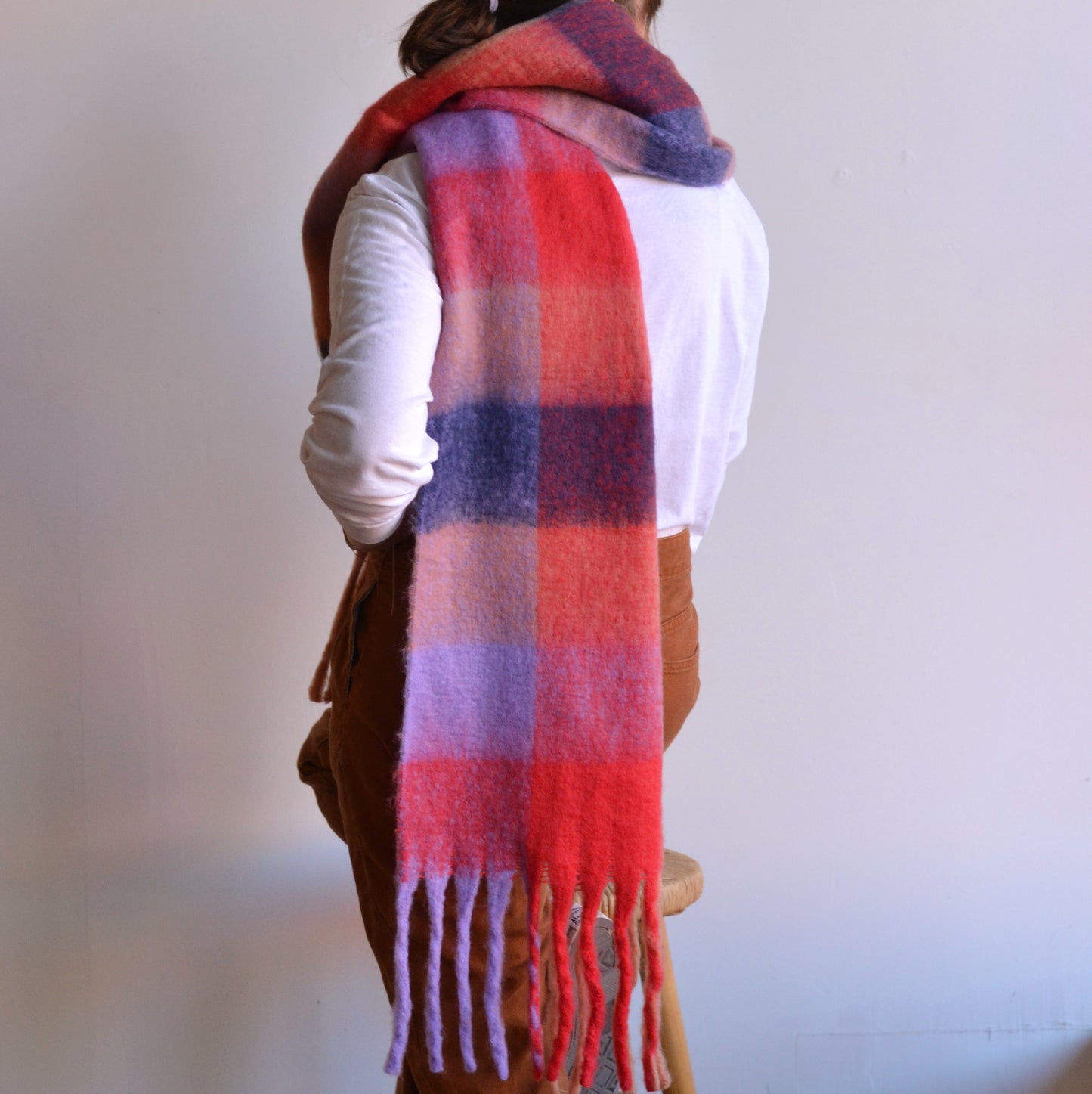 Adorro | Chunky Oblong Plaid Scarf, Pink Purple