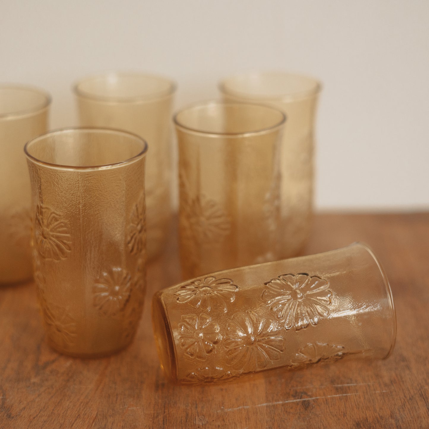 Vintage Amber Floral Tumbler Set of 6