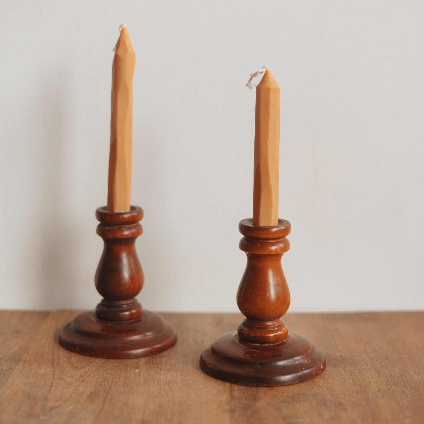 Chunky Wooden Candlestick Holders, Pair