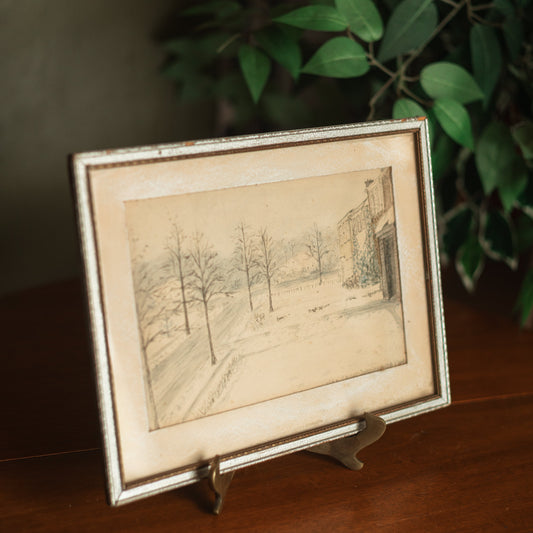 Vintage Winter Scene Print in Silver Frame