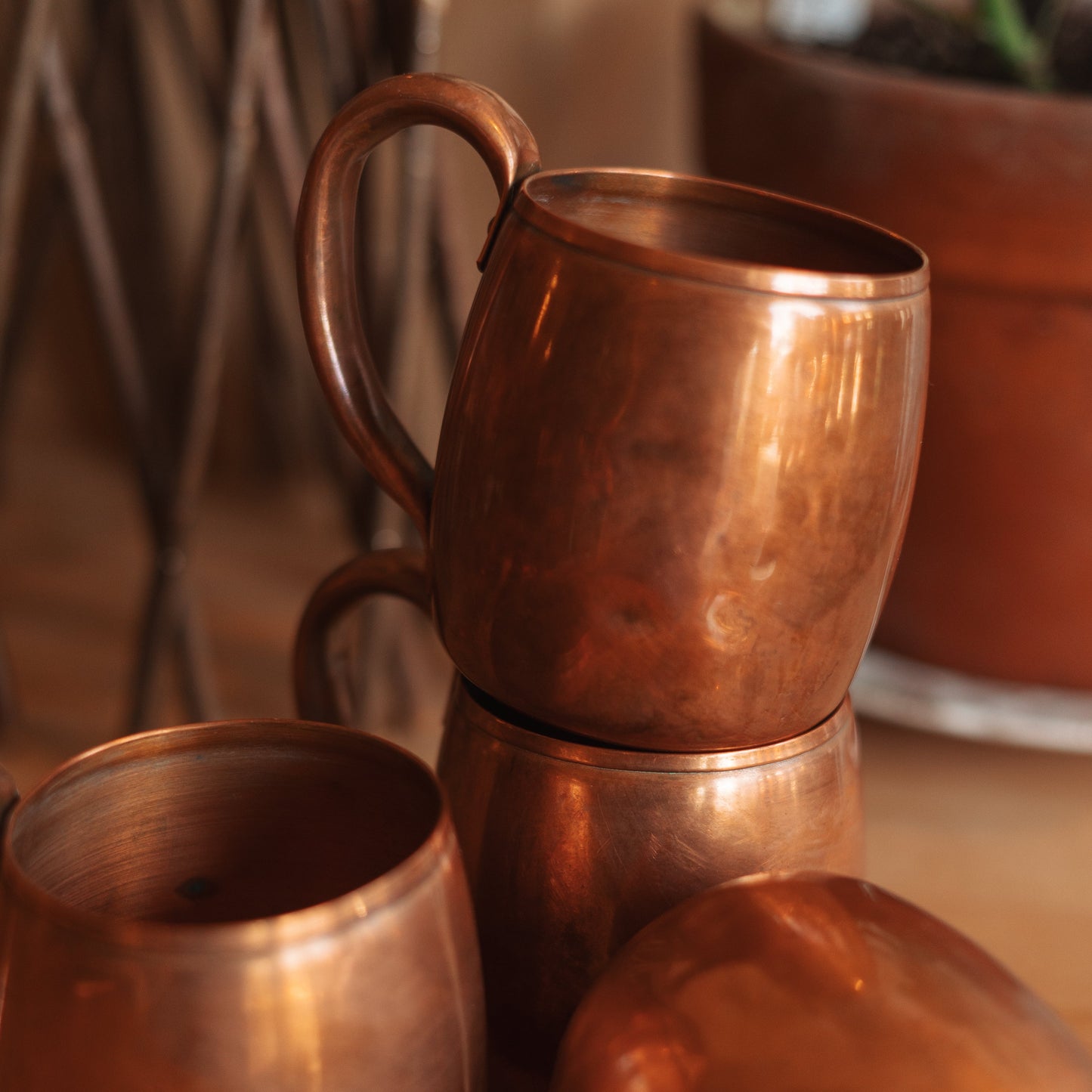 Primitive Copper Mugs, Set of 4