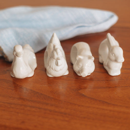 Porcelain Farm Critter Napkin Rings, Set of 4