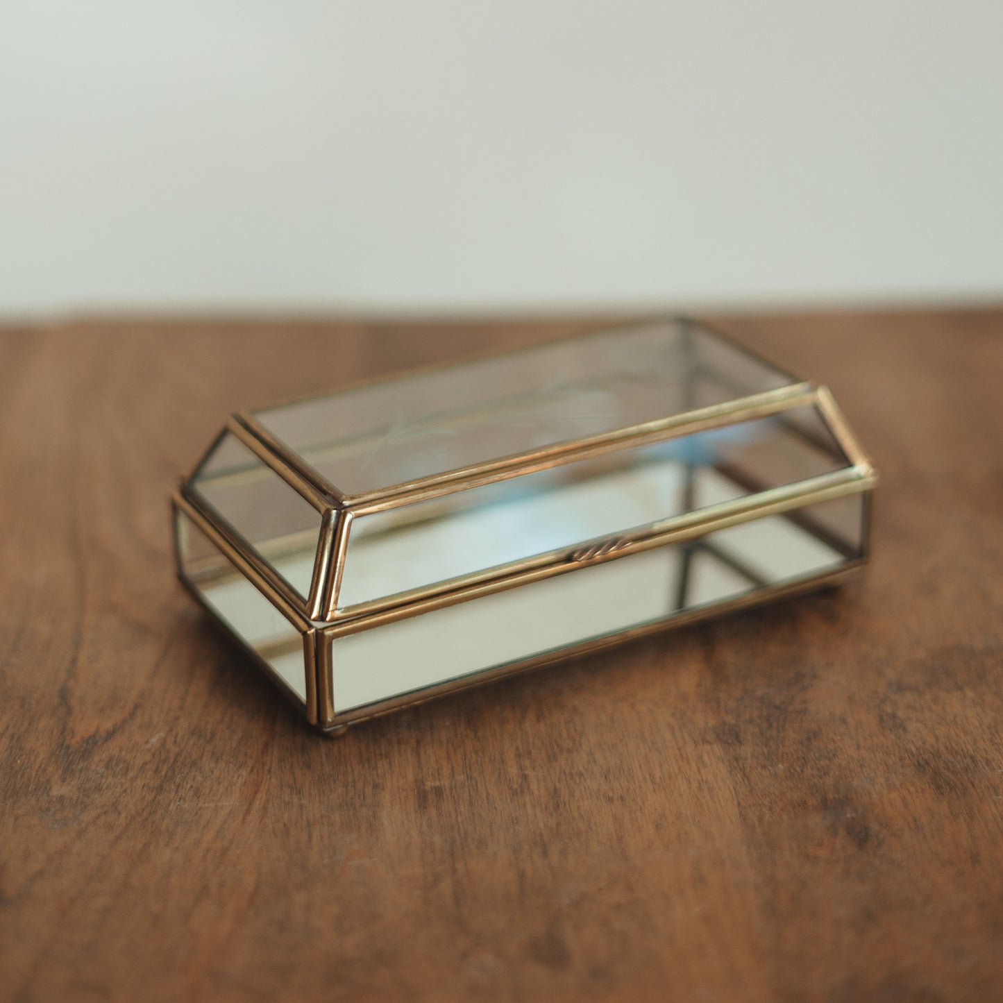 Brass and Glass Mirrored Jewelry Box