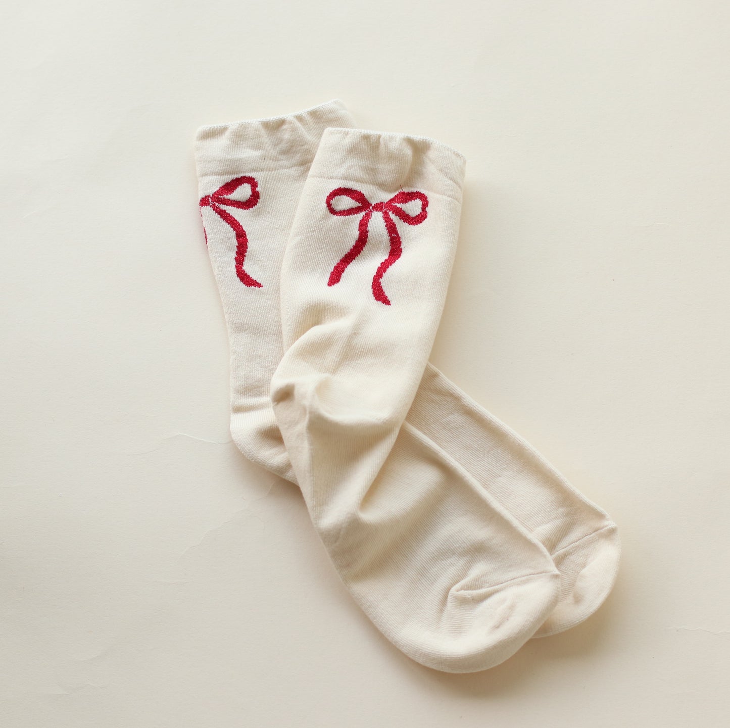 Tiepology | Bow Socks, Cream and Red