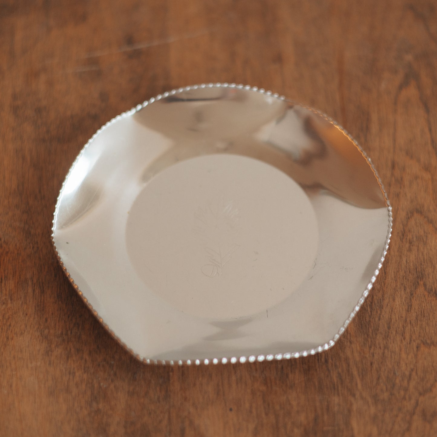 Fluted Metal Dish with Leaf Engraving