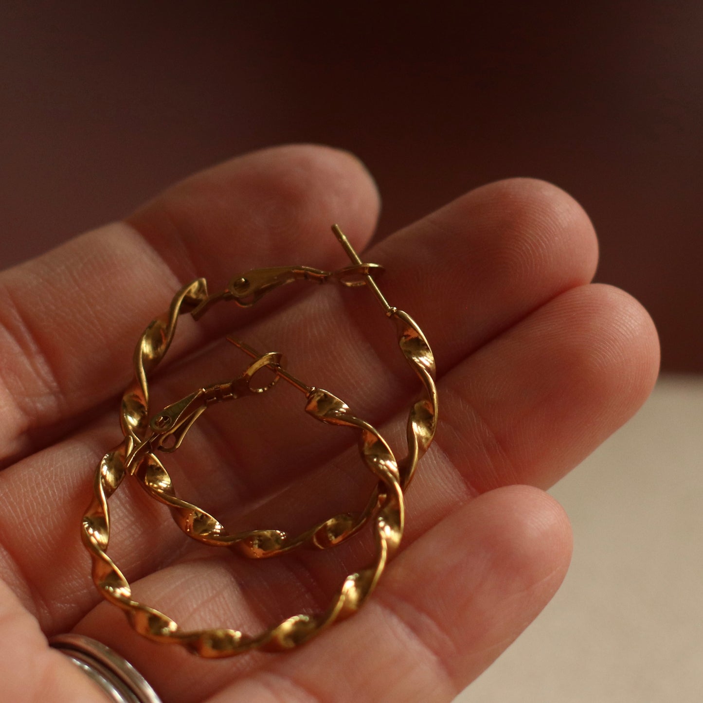 Dune Hoops | Gold Stainless Steel Twist Hoop Earrings, 30mm