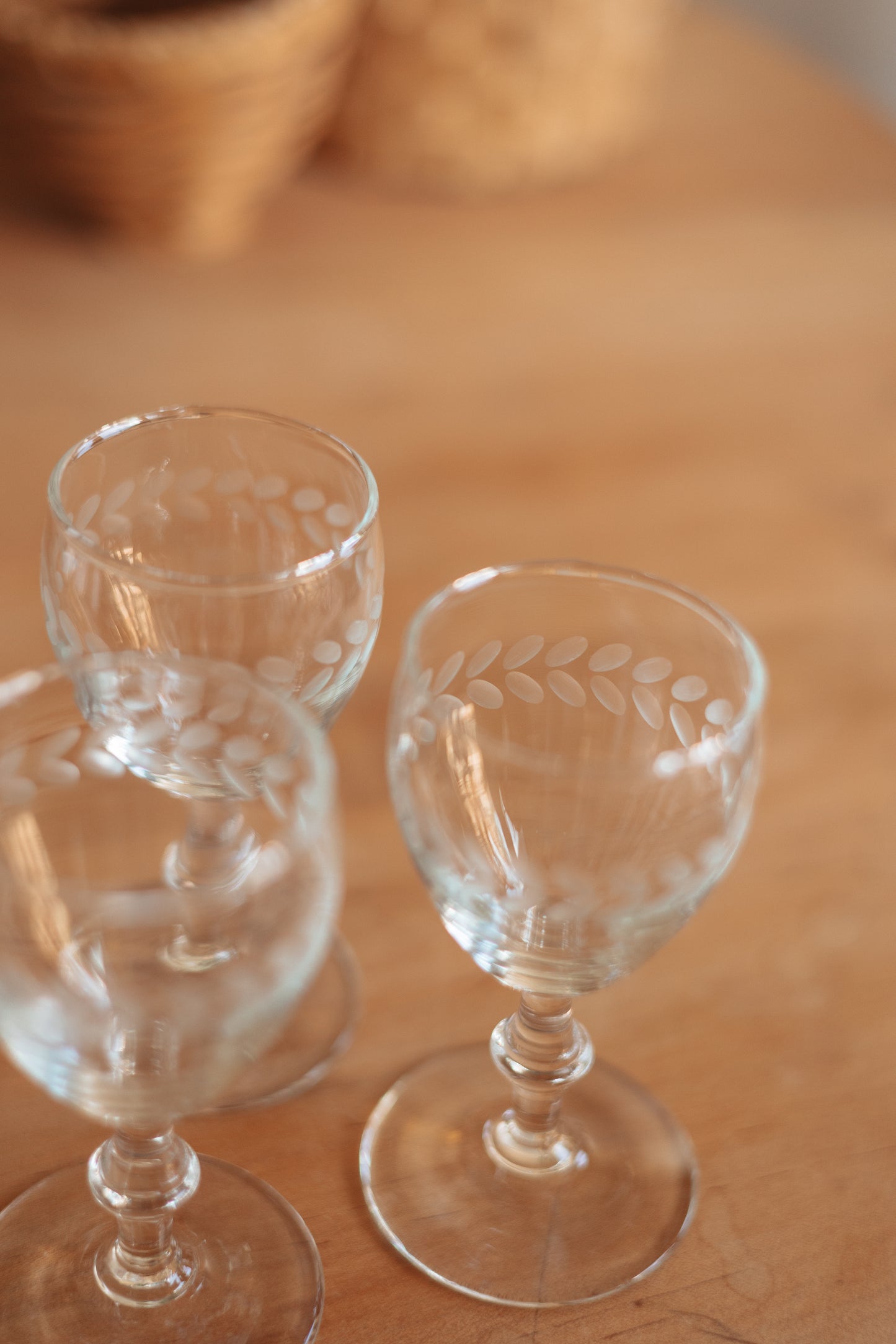 Stemmed Sipper Glass with Etched Leaf Detailing, Set of 3