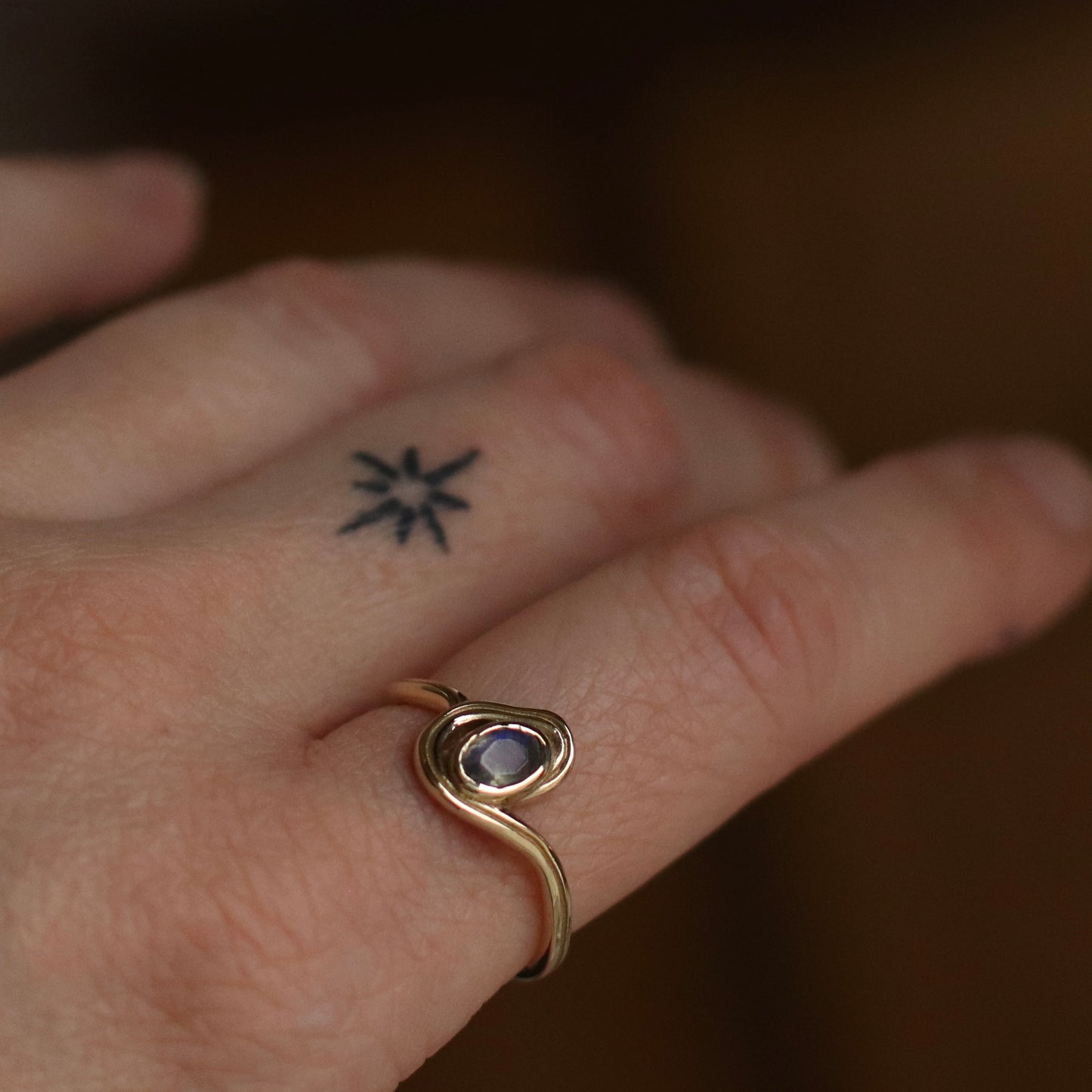 Baizaar | Blue Labradorite Swirl Ring, Brass