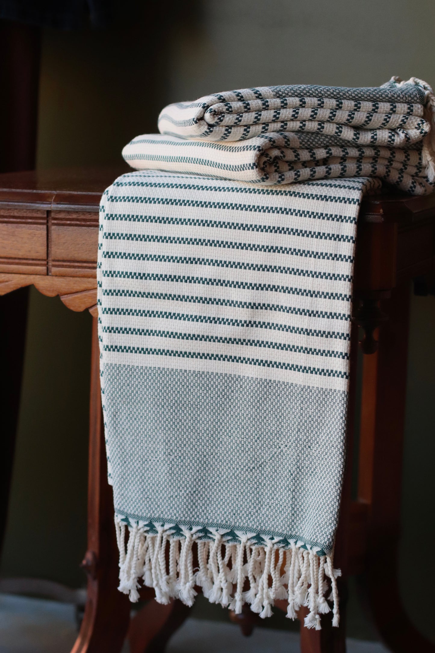 Turkish Towel | Luxury Bath Towel, Dark Green Stripe