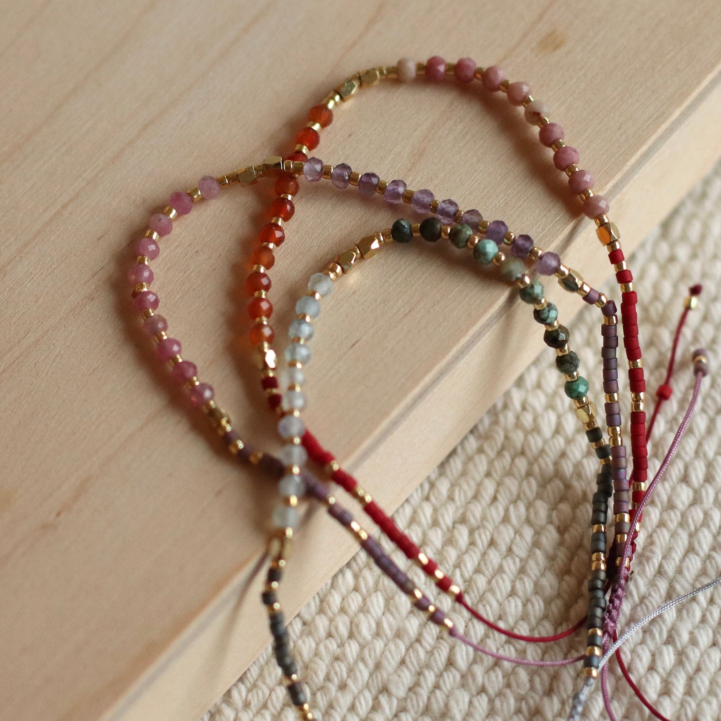 Santore | Gemstone and Seed Bead Adjustable Thread Bracelet, assorted colors