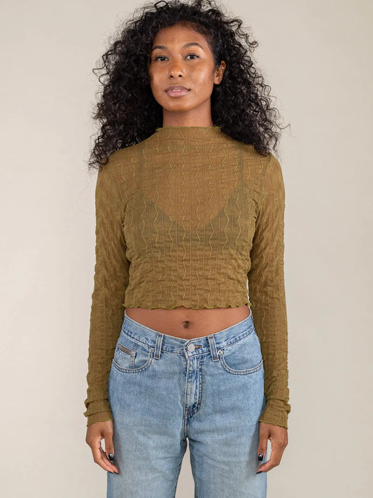 NLT | Abra Jacquard Mesh Top, Olive