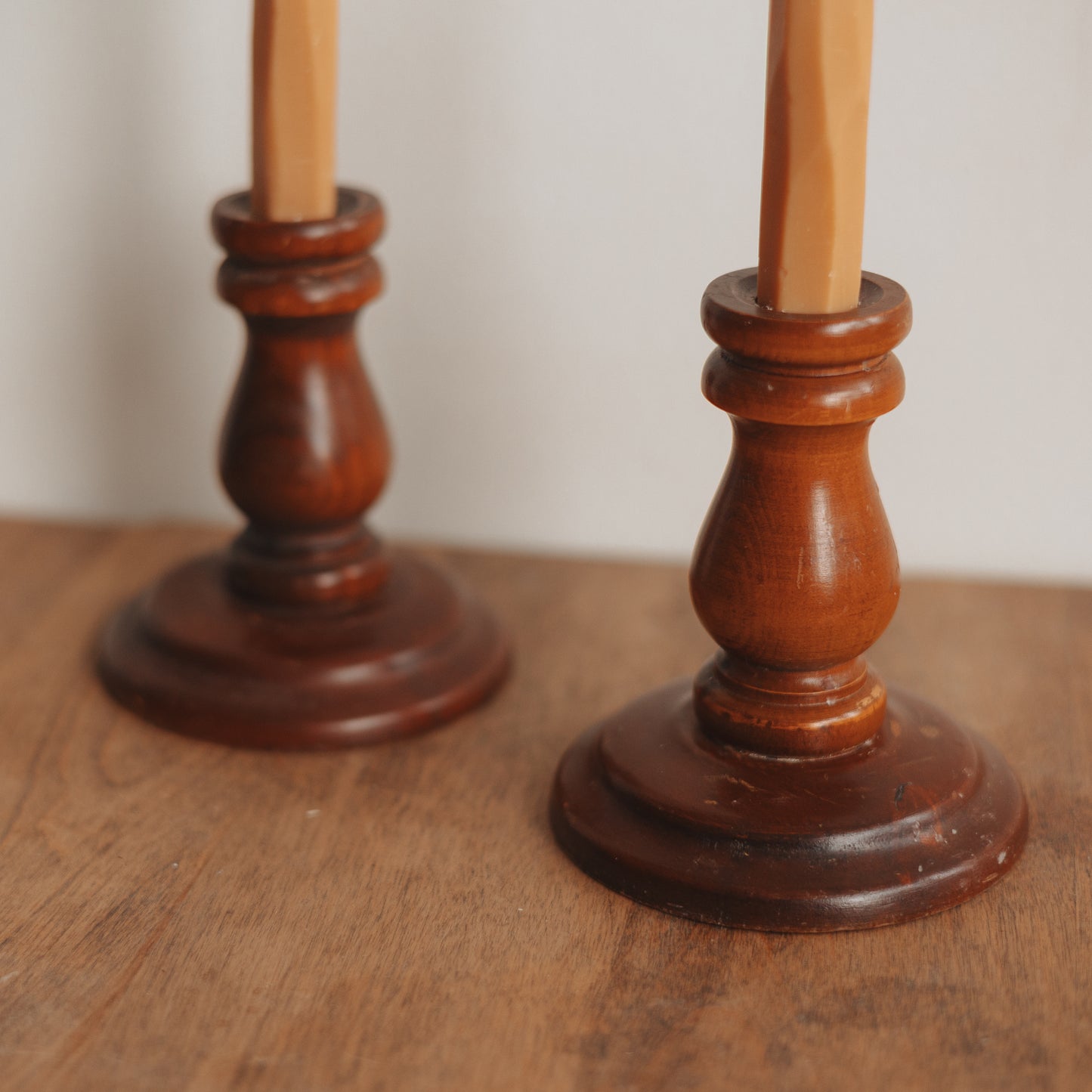 Chunky Wooden Candlestick Holders, Pair