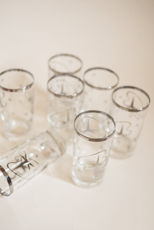 Vintage Atomic Star Glasses, Set of 7