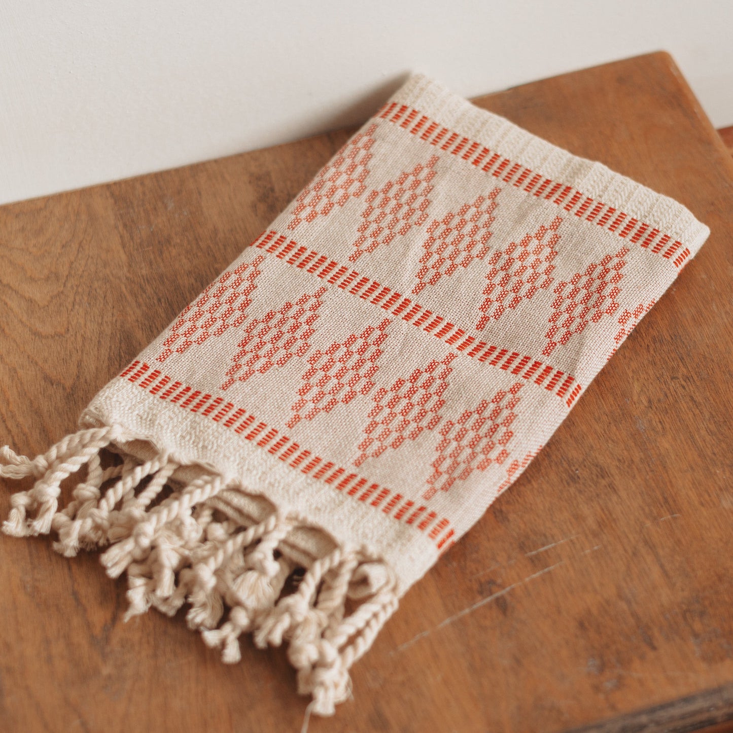Turkish Towel | Diamond Linen Hand Towel, Red