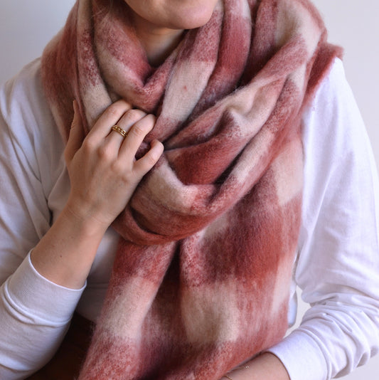 Adorro | Chunky Oblong Plaid Scarf, Burgundy Cream