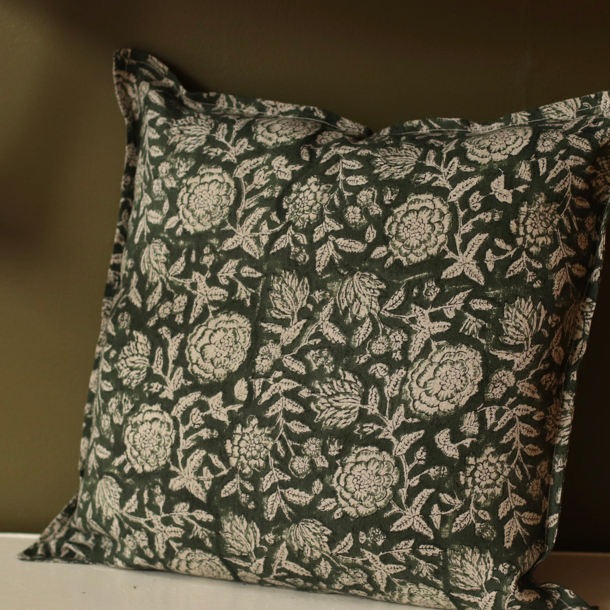 Dune Pillows | Block Print Rio Linen Pillow, Green, 16"