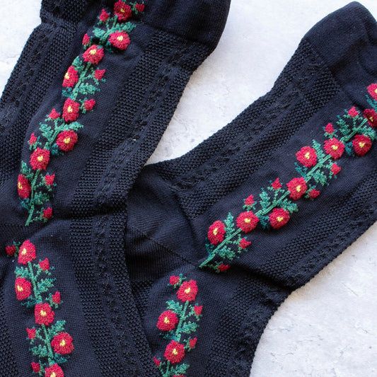 Tiepology | Black Floral Vine Socks