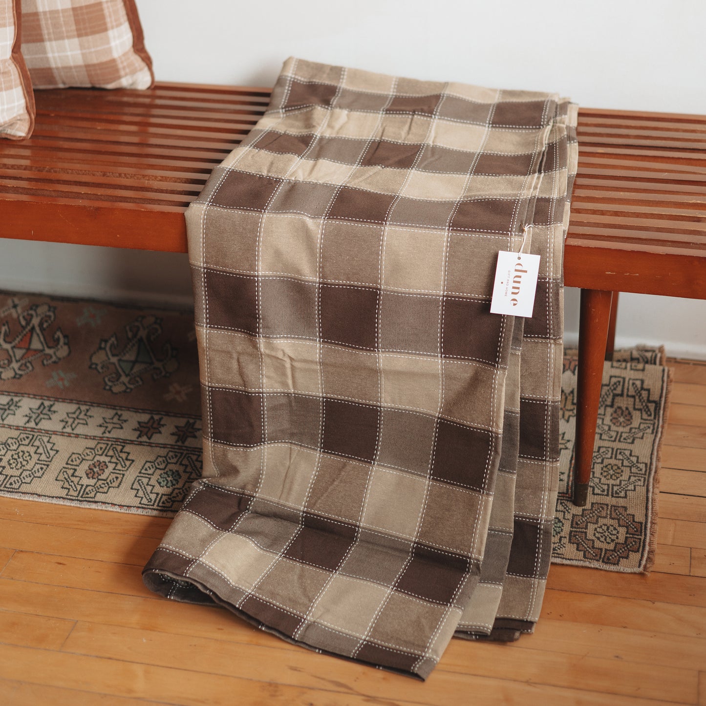 Dune Stitched Plaid Tablecloth, Mocha, 70" x 160"