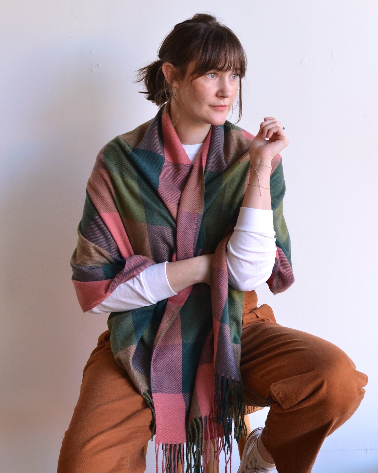 Funky | Super Soft Plaid Scarf, Pink and Green