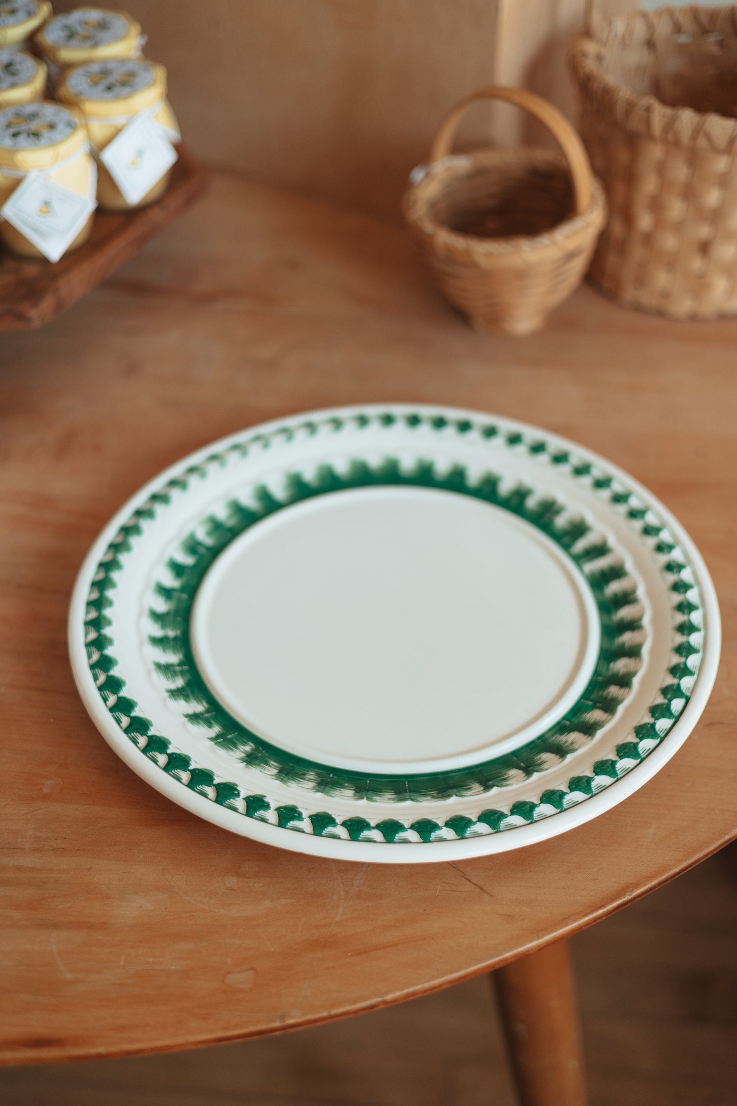 Large Serving Platter with Hand Painted Green Edge Details