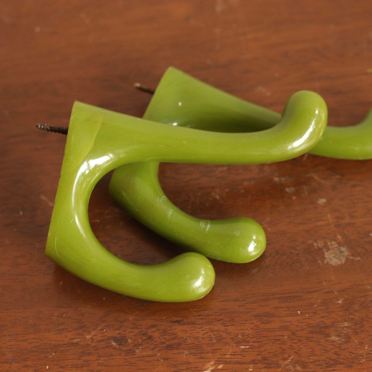 Green Plastic Wall Hooks, Pair