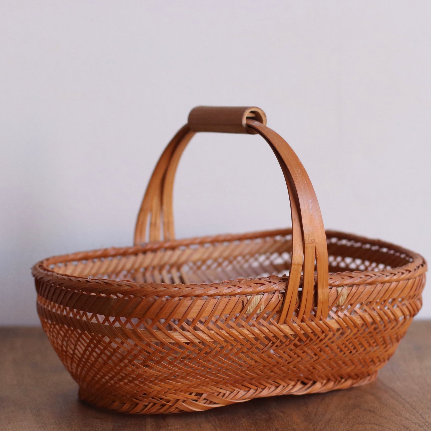 Bamboo Handled Rectangular Woven Garden Basket