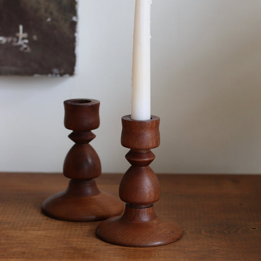 Hand Turned Wood Candlesticks in MCM style