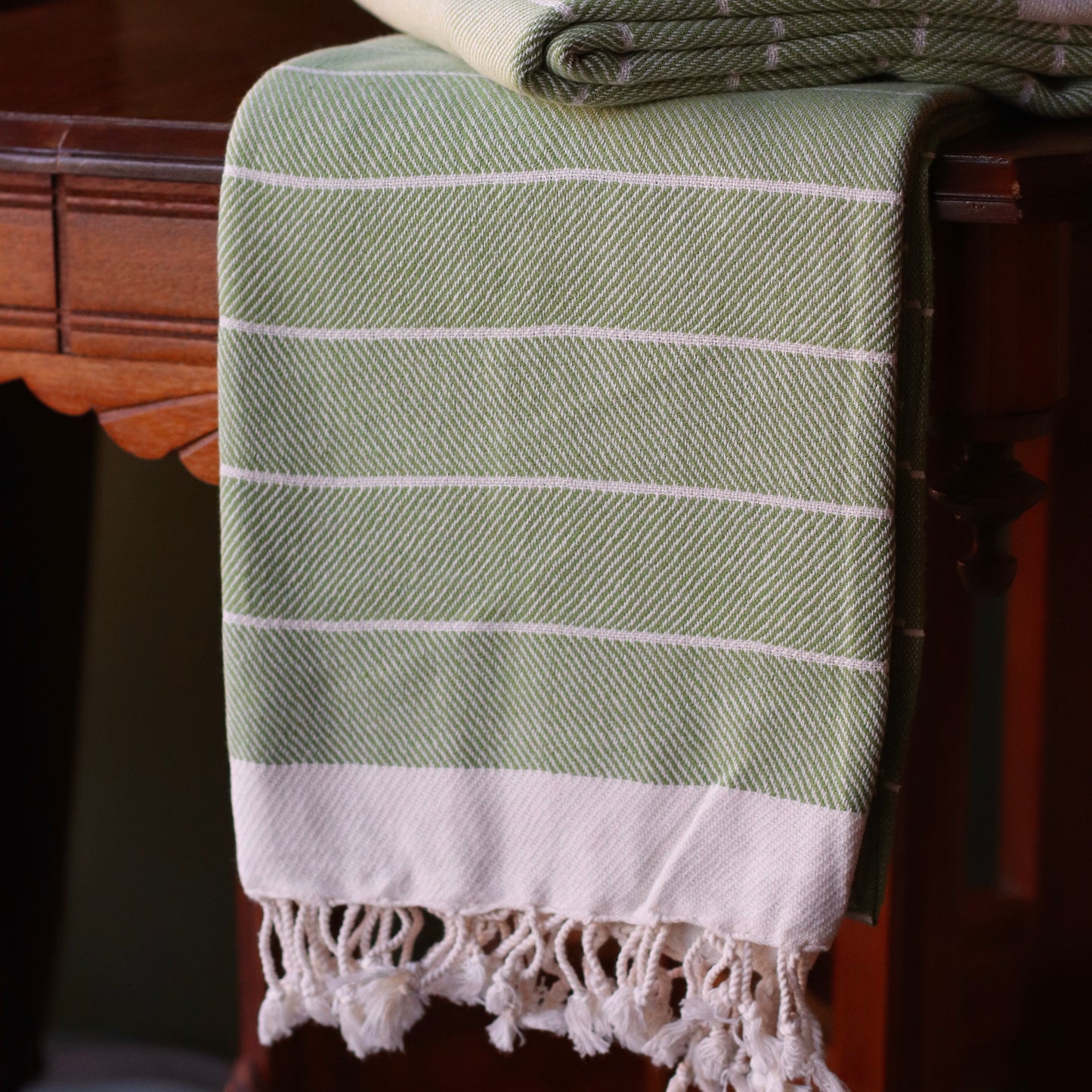 Turkish Towel | Luxury Bath Towel, Wide Green Stripe