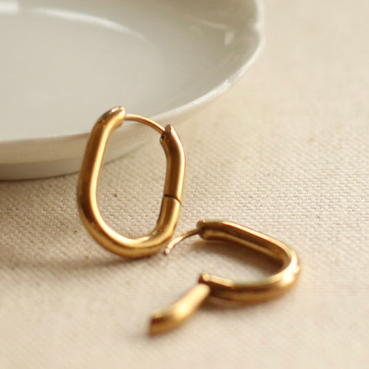 Dune Hoops | Gold Stainless Steel Oval Huggie Earrings, 23mm