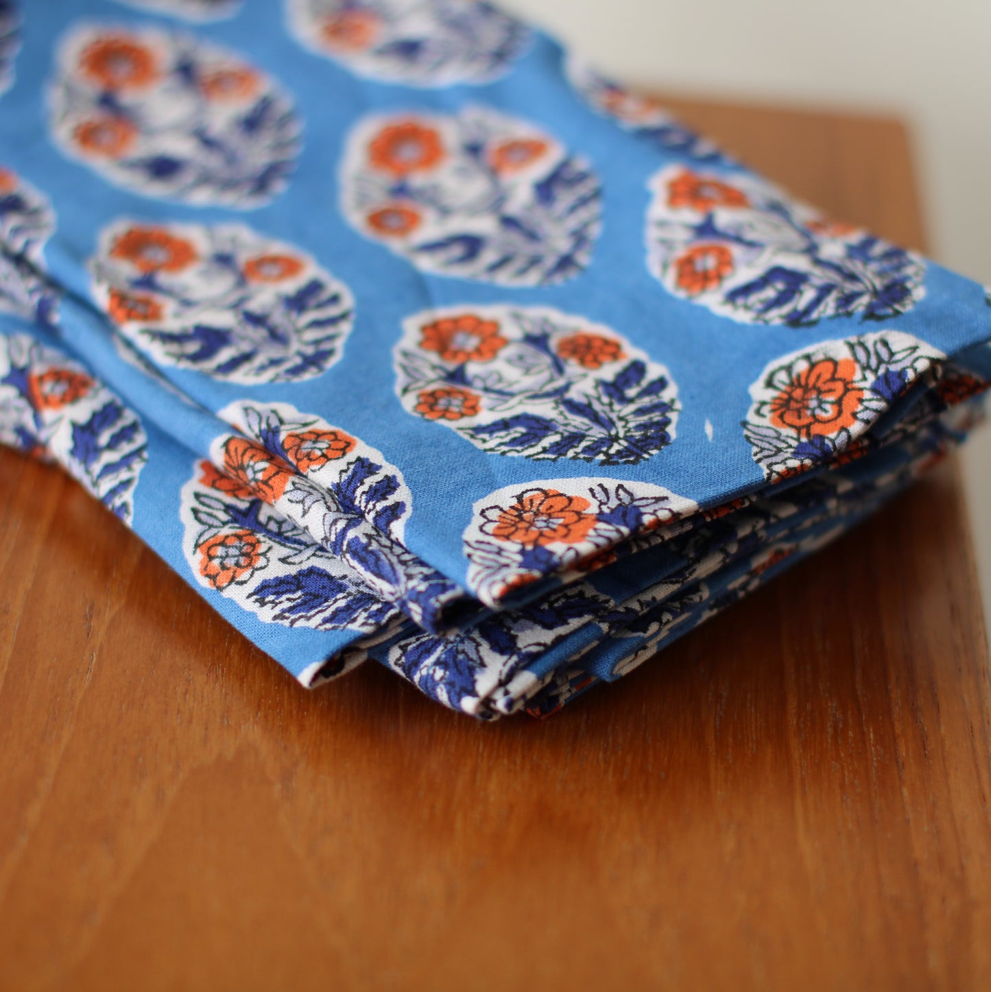 Danica Heirloom | Block Print Napkin, Deep Blue & Orange Floral