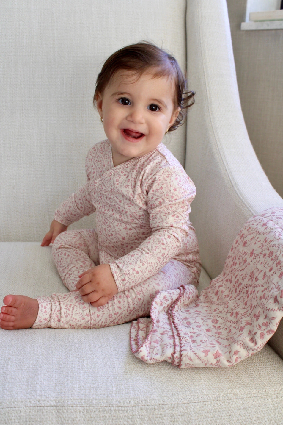 Little Threads | Mauve Heirloom Vine Bamboo Wrap Footie