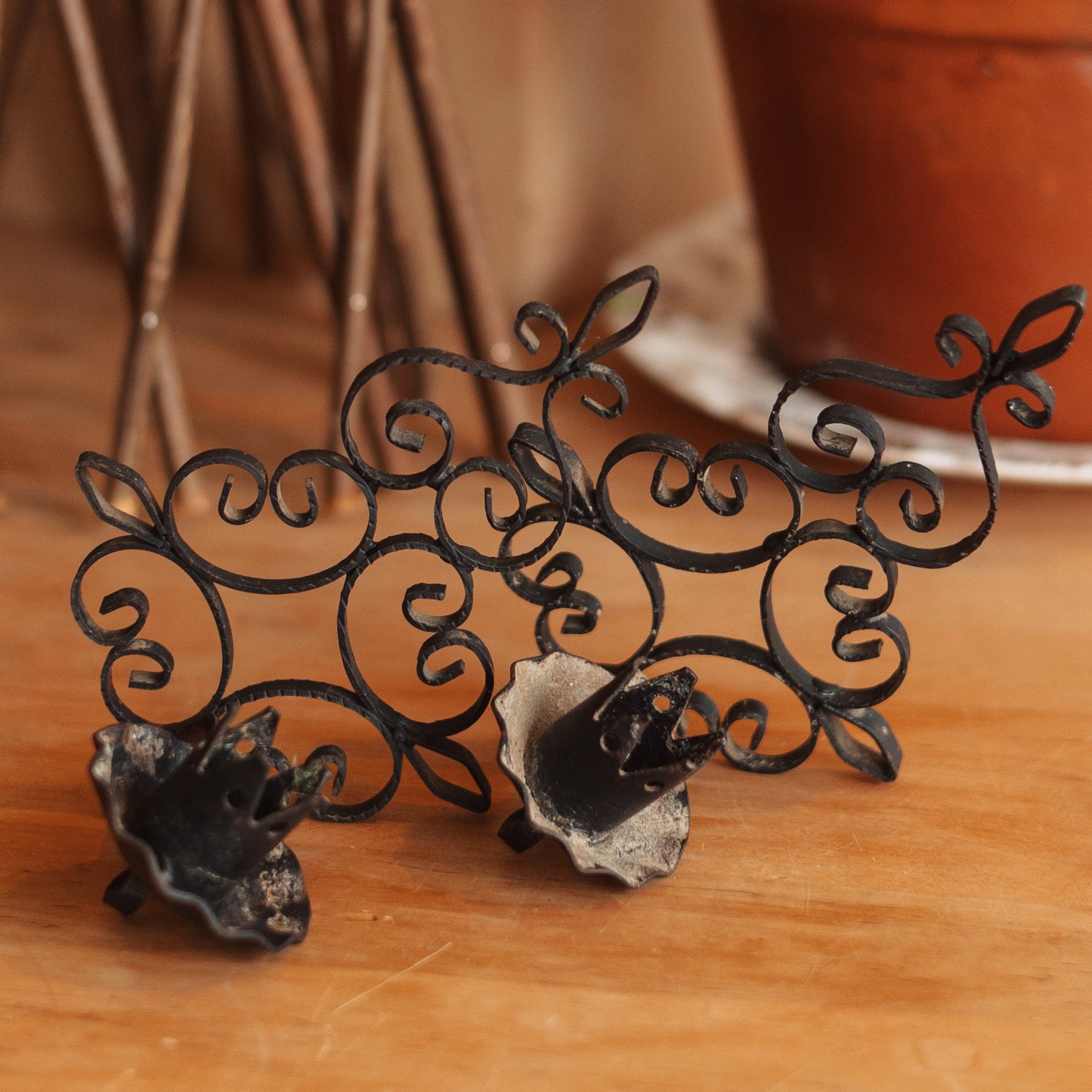 Decorative Rod Iron Candle Sconce, Pair
