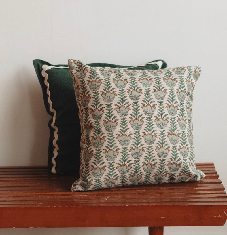 Dune Pillows | Artistic Block Print Pillow, Lotus Pattern, 16”