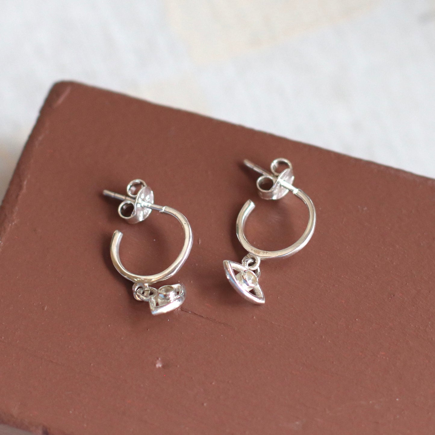 Baizaar | Sterling Silver Crystal Eye Dangle Hoop Earring