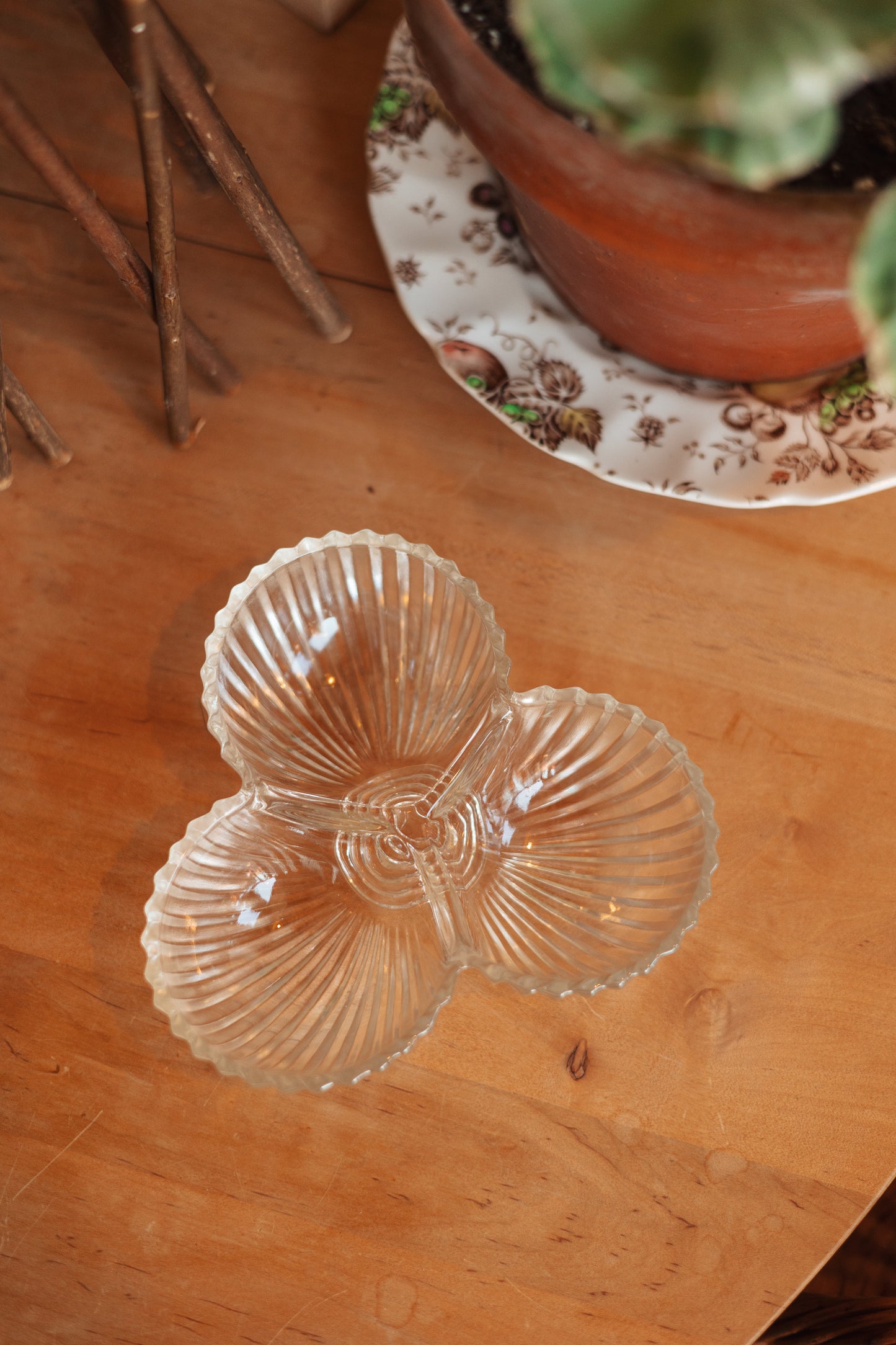 Fluted Clover Glass Trinket Dish