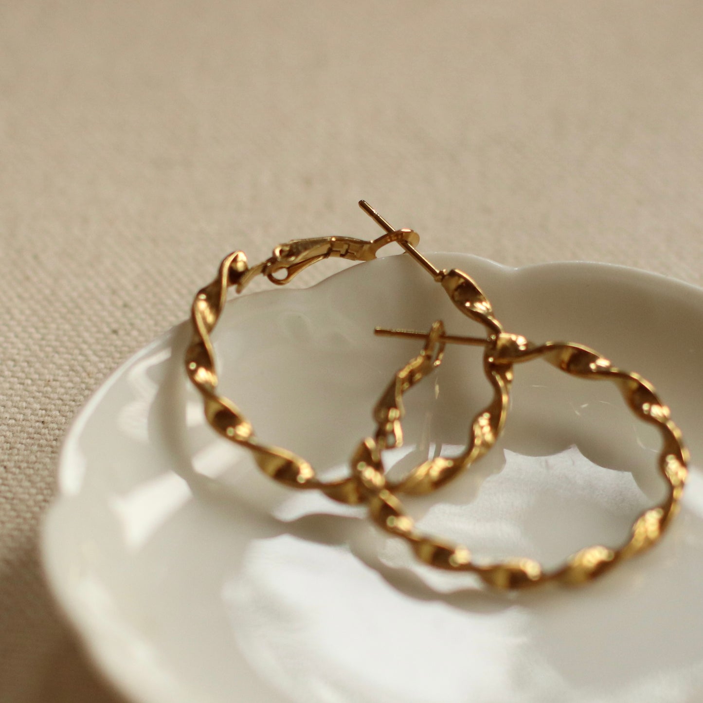 Dune Hoops | Gold Stainless Steel Twist Hoop Earrings, 30mm