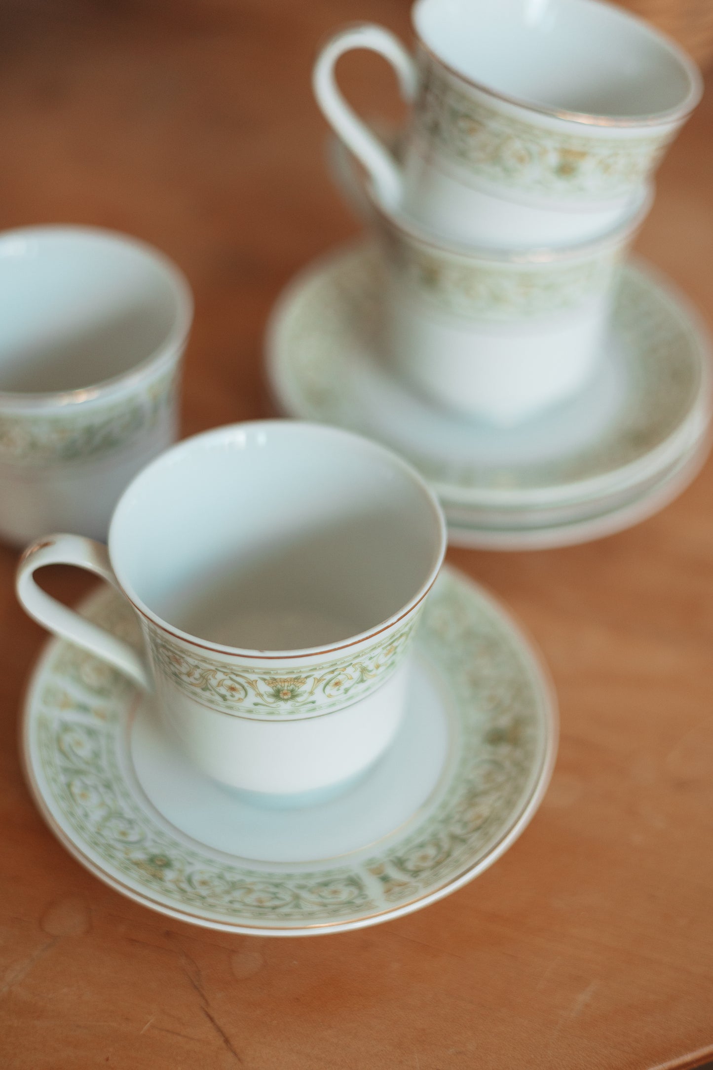 Teacup and Saucer with Green Pattern and Gold Detail, Japan