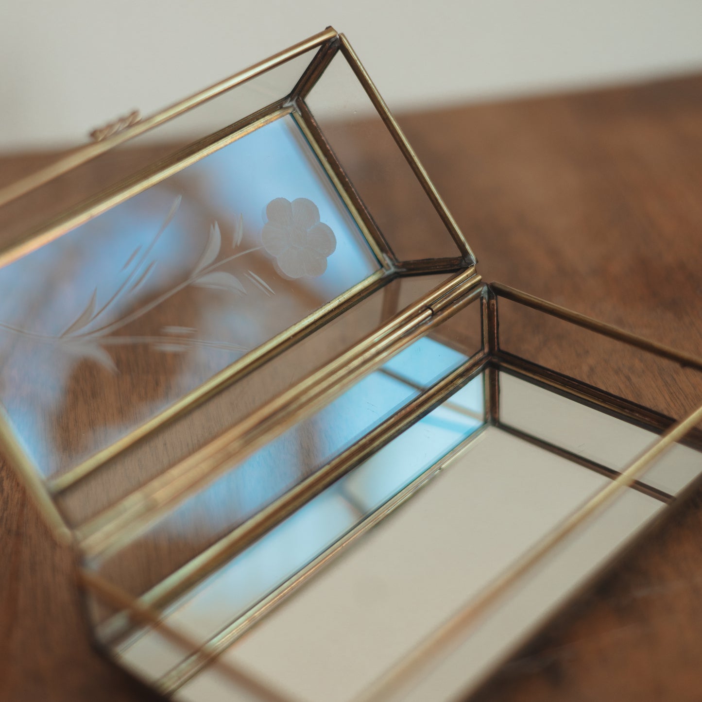 Brass and Glass Mirrored Jewelry Box
