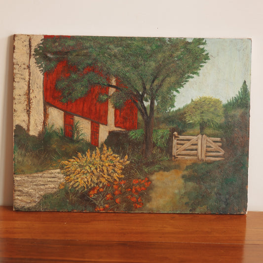 Red Barn with Gate Painting