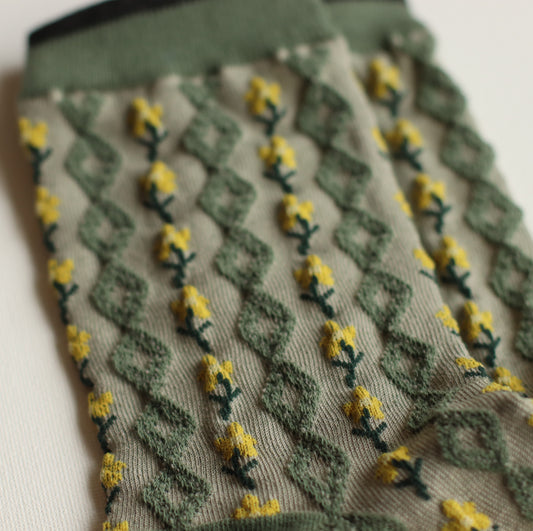 Tiepology | Little Daisy Diamond Sock, Green