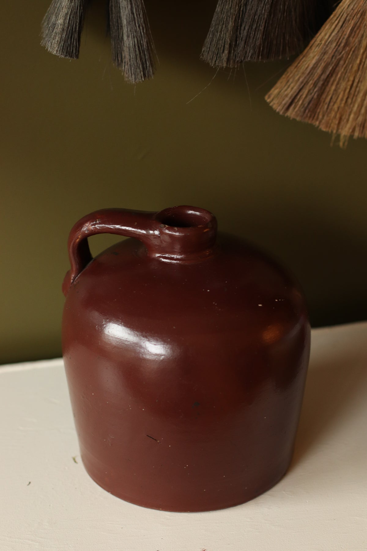 Maroon Handled Stoneware Jug, Small