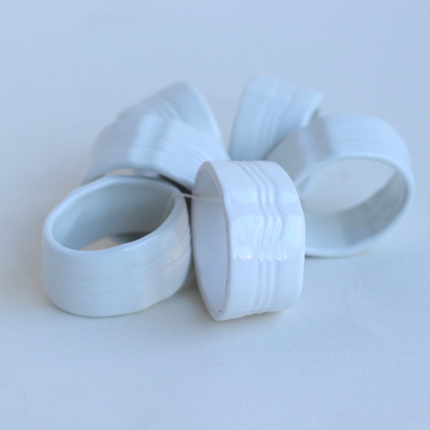 White Ceramic Napkin Rings, Set of 6
