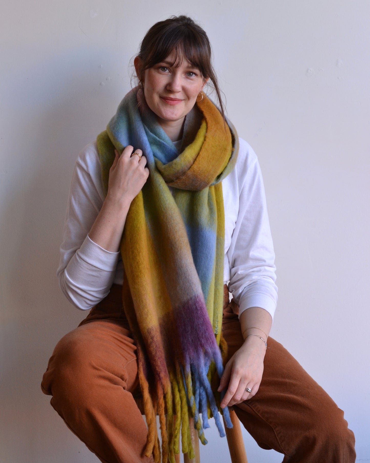 Adorro | Chunky Oblong Plaid Scarf, Yellow