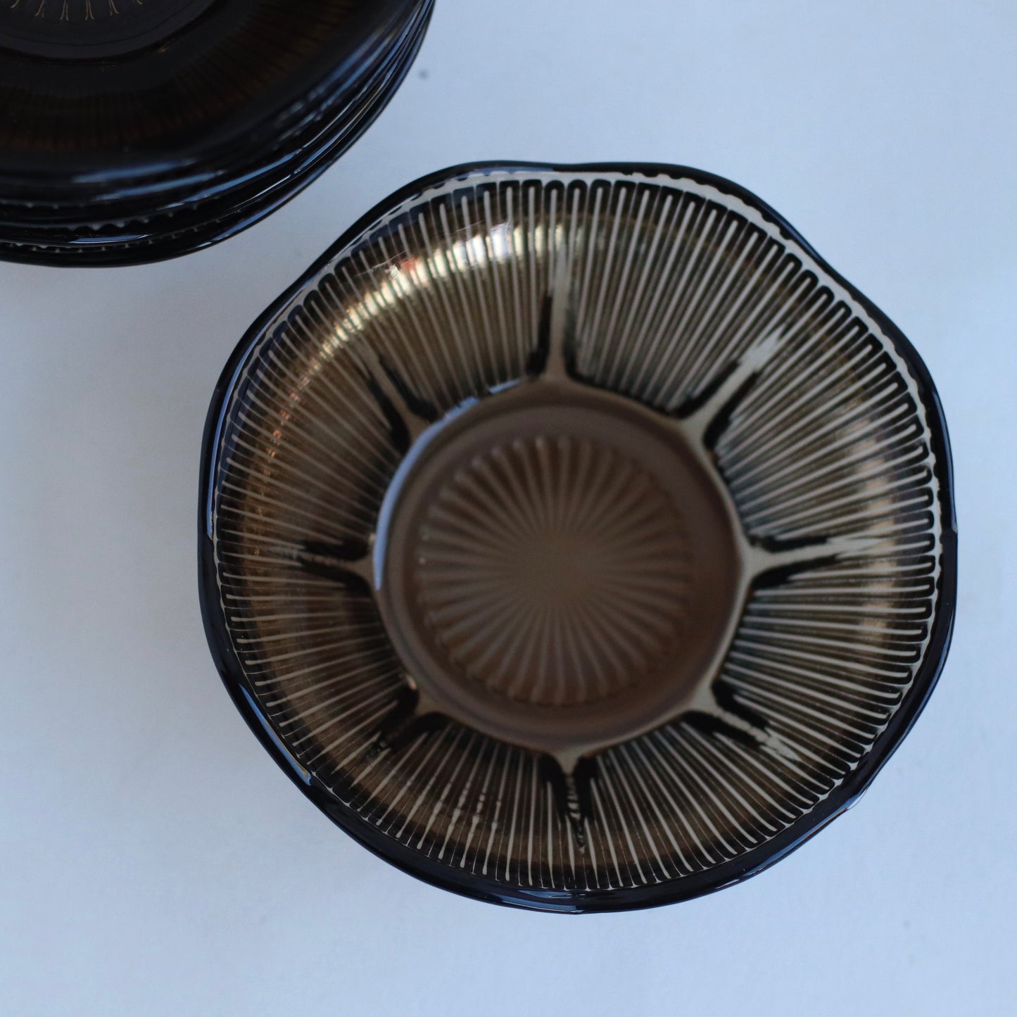 Scalloped Brown Smoke Glass Snack Bowls , Set of 6