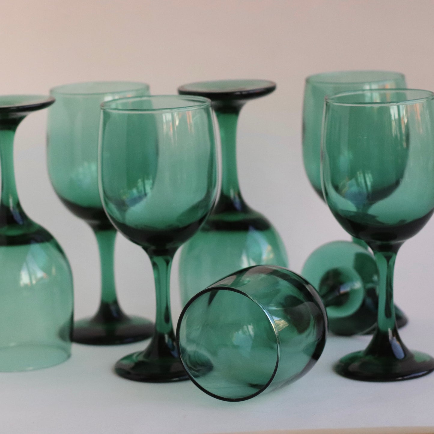 Emerald Green Wine Glasses, Set of 7