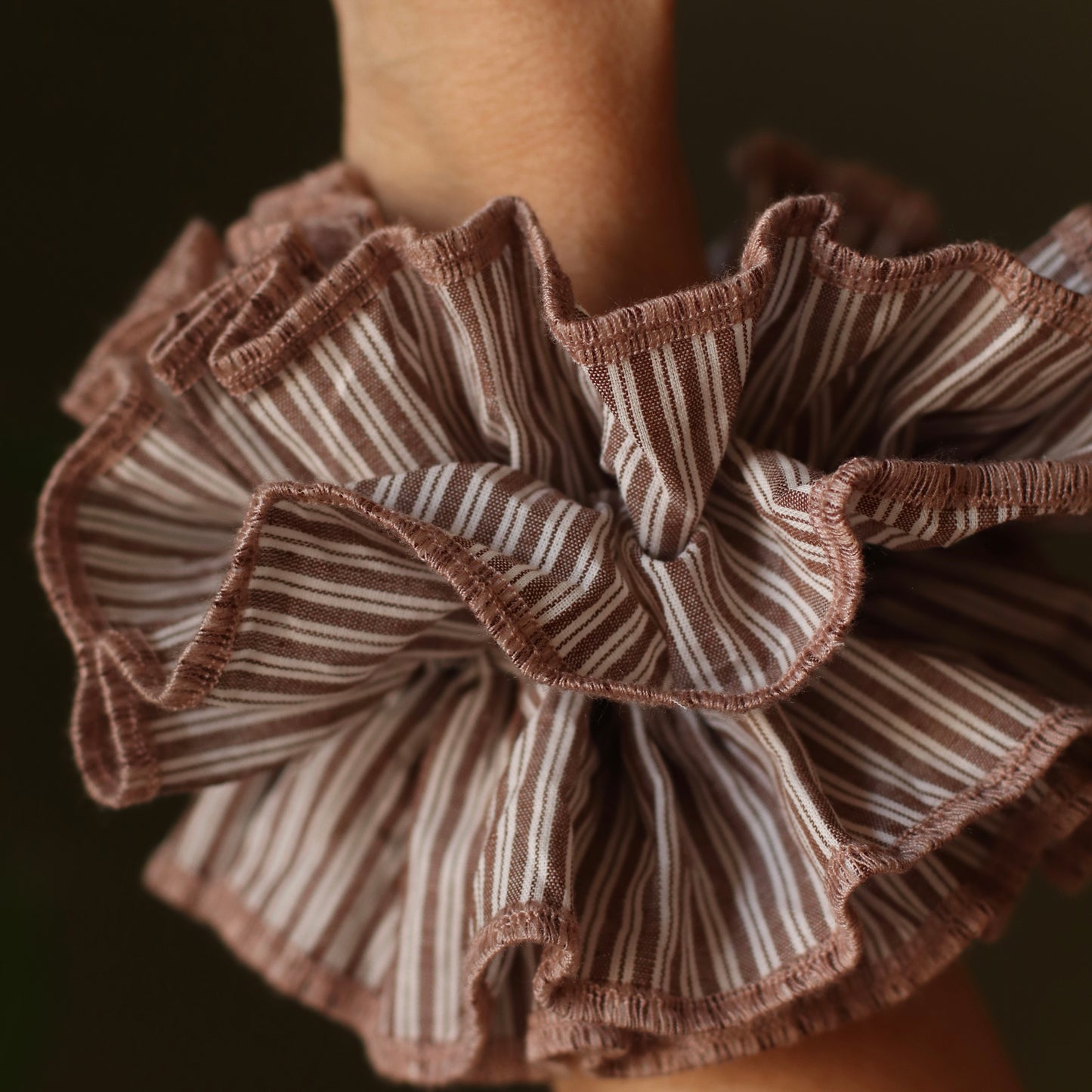 Dune Accessories | Walnut Striped Ruffled Scrunchy