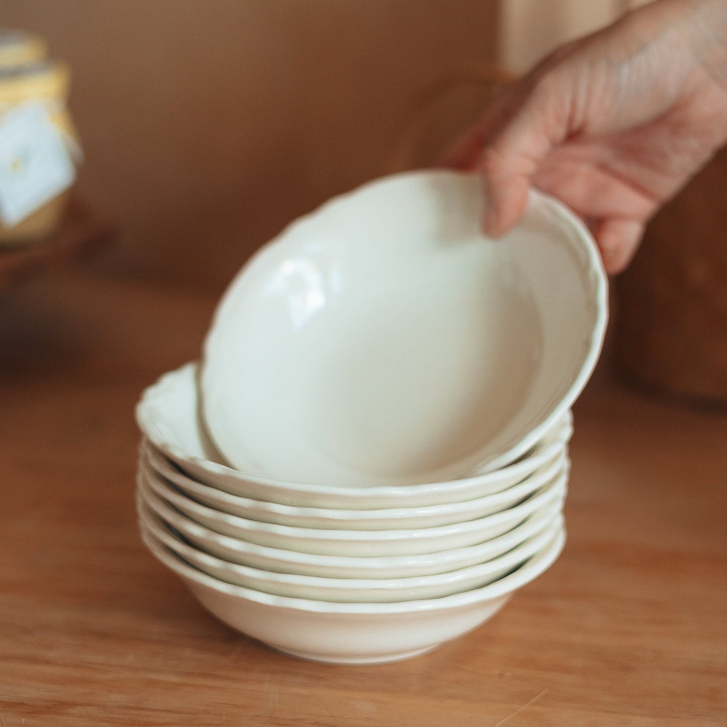 Cream Ironstone Style Soup Bowls, Set of 7