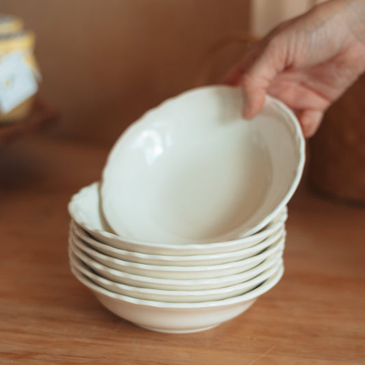 Cream Ironstone Style Soup Bowls, Set of 7